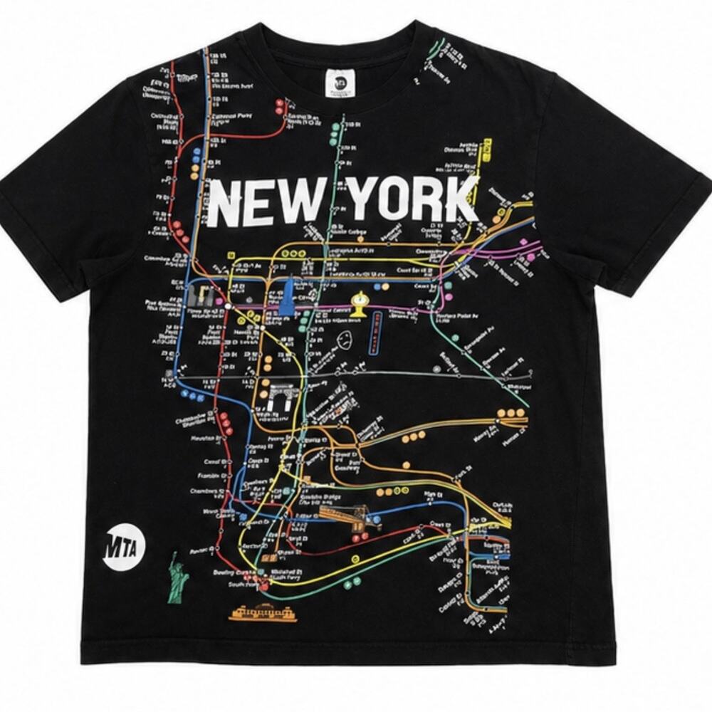 MTA New York City Subway Map T Shirt Men’s Large Black NYC All Over Print